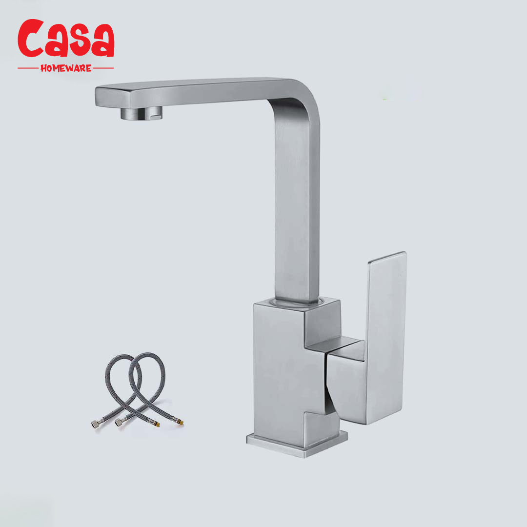 3 Chrome Square Sink Mixer Single Handle Bar Faucet in Brushed Nickel - Image 1