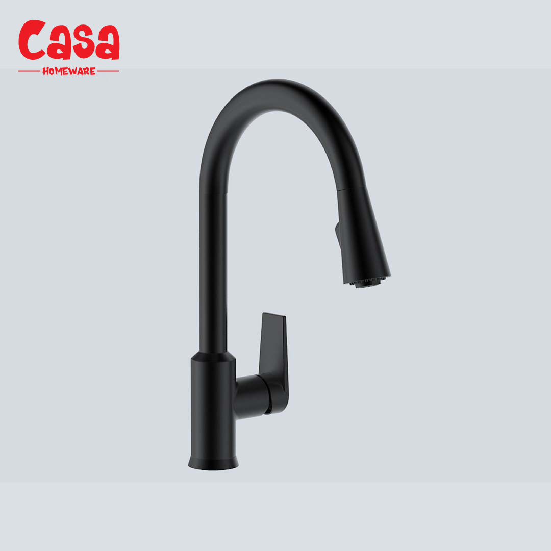 54 Taut Pull Out Spray Kitchen Mixer Matte Black - Image 1