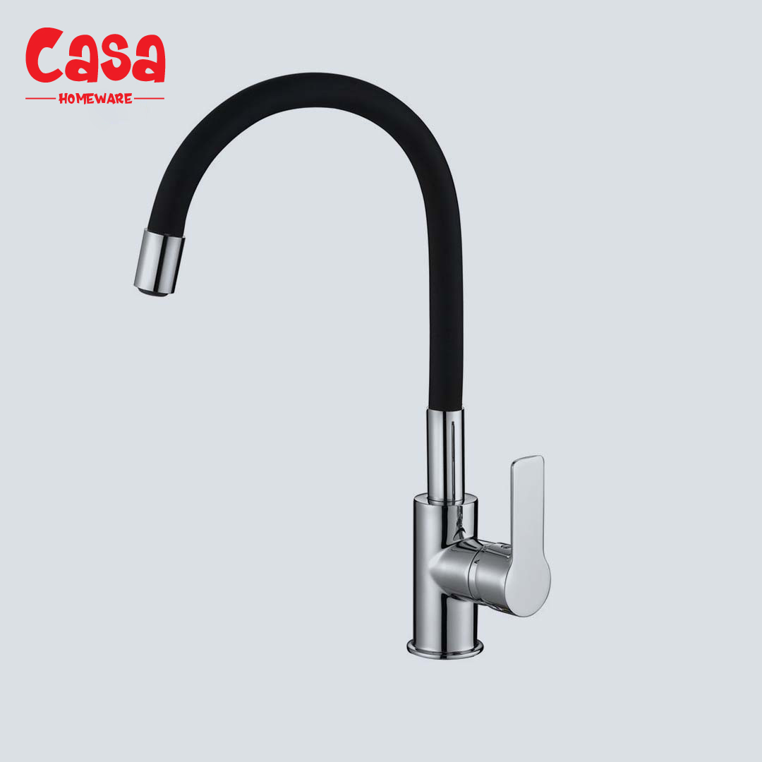 60 Kitchen Tap Chrome Flexible Black Neck - Image 1