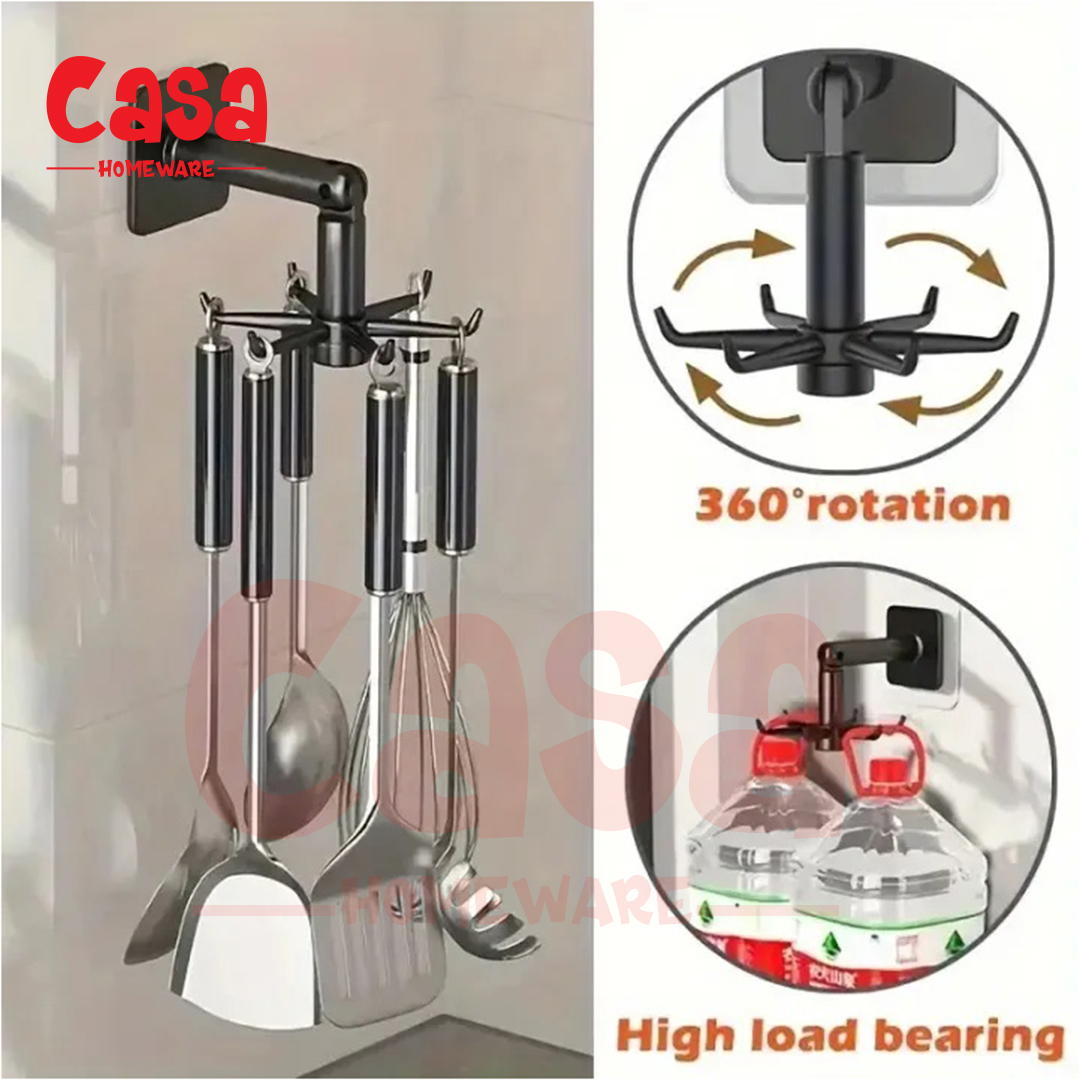 Easy-Install 360° Rotating Kitchen Hook - Self-Adhesive No-Drill Wall Mount for Utensils, Pots & Spoons - Expandable Storage Rack Easy Install 360° Rotating Kitchen Hook Self Adhesive No Drill Wall Mount for Utensils Pots Spoons Expandable Storage Rack - Image 1