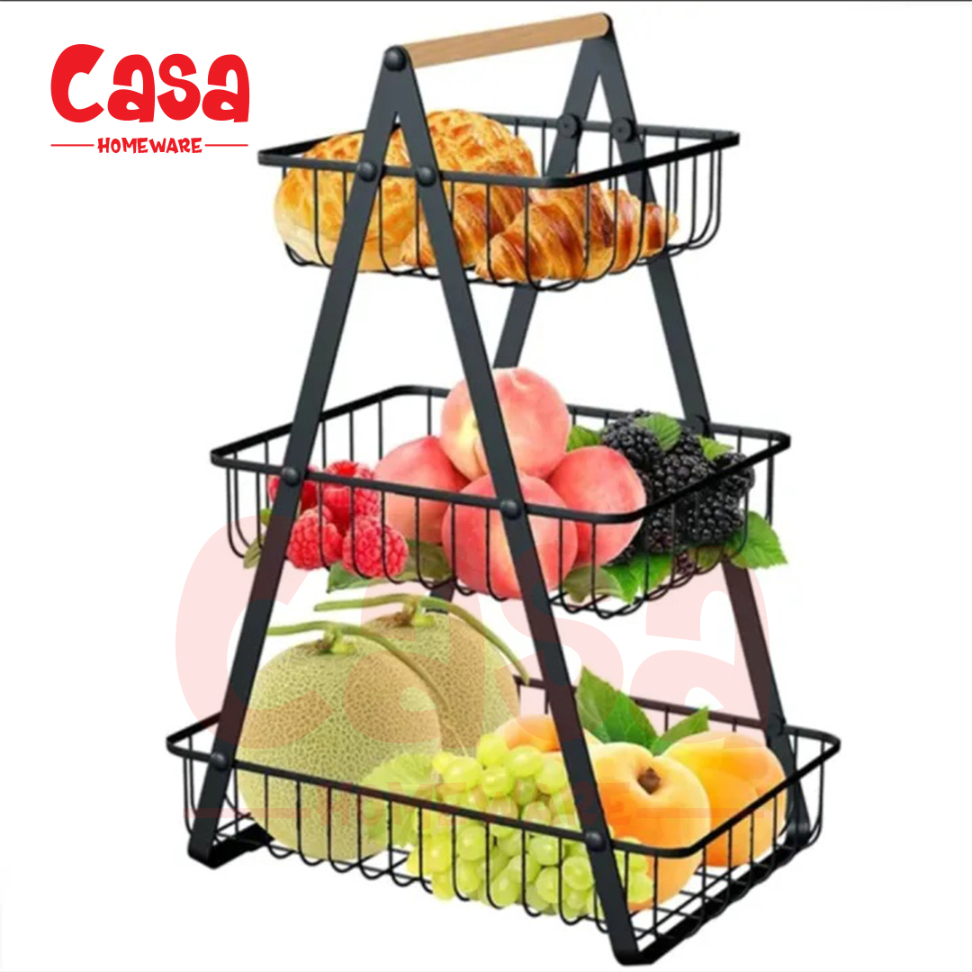 Kitchen Organizer Fruit Basket Vegetable Stand Kitchen Counter Rack In Black Color 3 in 1 Kitchen Organizer Fruit Basket Vegetable Stand In Black Color - Image 1