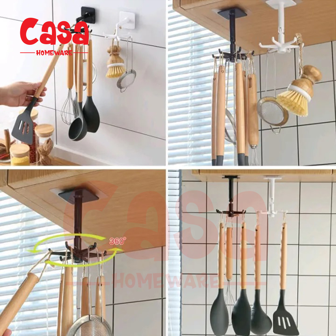 Metal 6 Hooks Hanger For Kitchen, Mug Cup Storage Rack Cupboard Hanging Coffee Cup Organizer Closet Clothes Shelf Hanger Knife, Spoons Metal 6 Hooks Hanger For Kitchen Knife Spoons - Image 1
